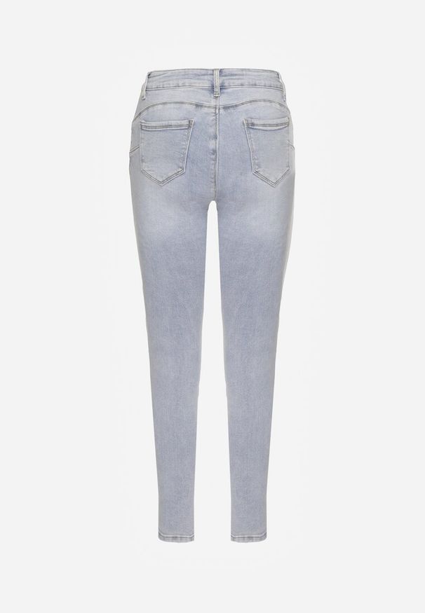 Renee - Jasnoniebieskie Jeansy z Bawełną Skinny Push Up Yastebia. Okazja: na co dzień. Stan: podwyższony. Kolor: niebieski. Wzór: aplikacja. Styl: casual, elegancki