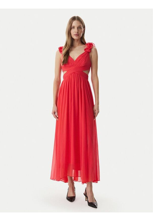 Morgan Sukienka wieczorowa 251-RISSAL Koralowy Regular Fit. Kolor: pomarańczowy. Materiał: syntetyk. Styl: wizytowy