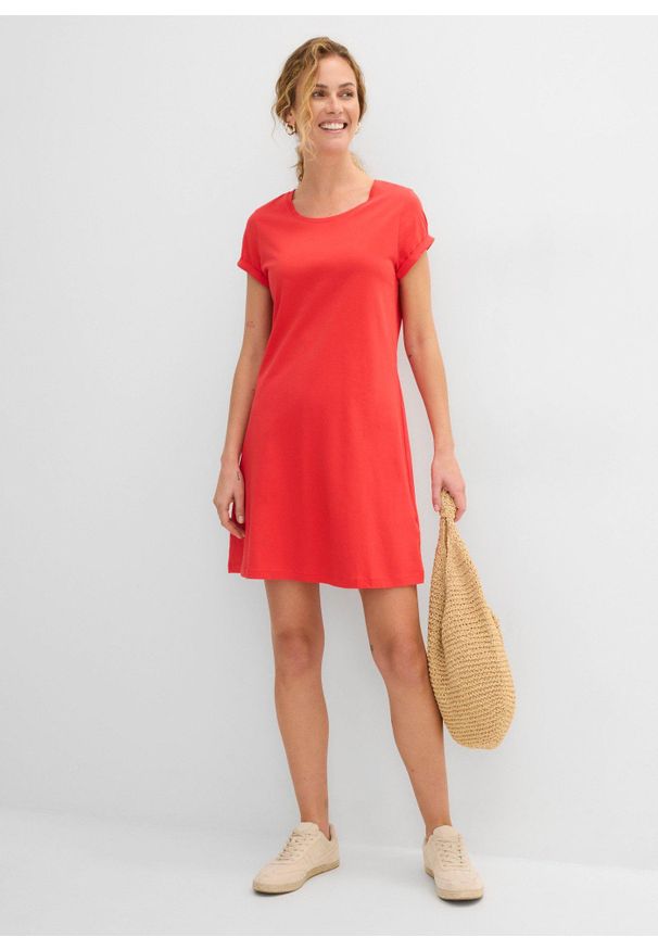 bonprix - Sukienka dresowa z czystej bawełny organicznej. Kolor: czerwony. Materiał: dresówka, bawełna