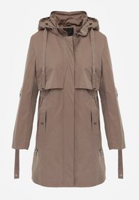 Renee - Ciemnobeżowa Kurtka Przejściowa Typu Parka z Odpinanym Kapturem Ozdobiona Sznurkami Fallaiah. Okazja: na co dzień. Kolor: beżowy. Materiał: skóra. Wzór: aplikacja. Styl: casual #7