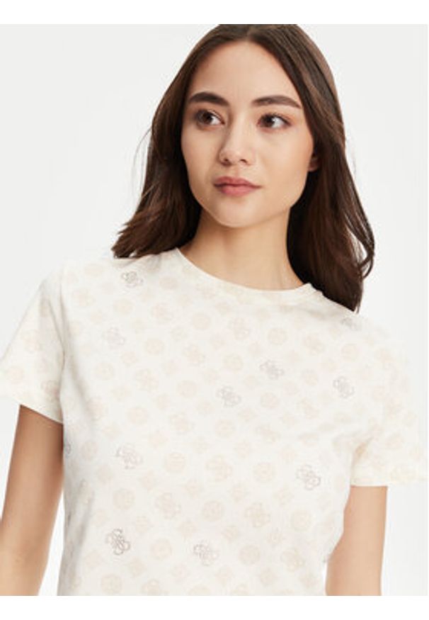 Guess T-Shirt V5YI04 I3Z14 Écru Regular Fit. Kolor: kremowy. Materiał: bawełna