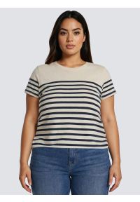 Big-Star - Koszulka damska w paski granatowo-beżowa Norisa 403. Okazja: na co dzień. Kolor: niebieski. Materiał: dzianina, jeans, materiał. Wzór: paski. Styl: casual #5