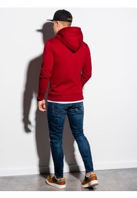 Ombre Clothing - Bluza męska z kapturem - bordowa B1224 - M. Typ kołnierza: kaptur. Kolor: czerwony. Materiał: bawełna, poliester