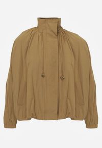 Renee - Zielona Oversizowa Kurtka Przejściowa o Kroju Bombki z Bawełny i Wiskozy Birana. Okazja: na co dzień. Typ kołnierza: kaptur. Kolor: zielony. Materiał: wiskoza, bawełna. Styl: casual #5