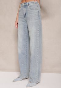 Renee - Niebieskie Jeansy z Bawełną Ozdobione Cyrkoniami Bitoria. Okazja: na co dzień. Stan: podwyższony. Kolor: niebieski. Wzór: aplikacja. Styl: elegancki, casual #5