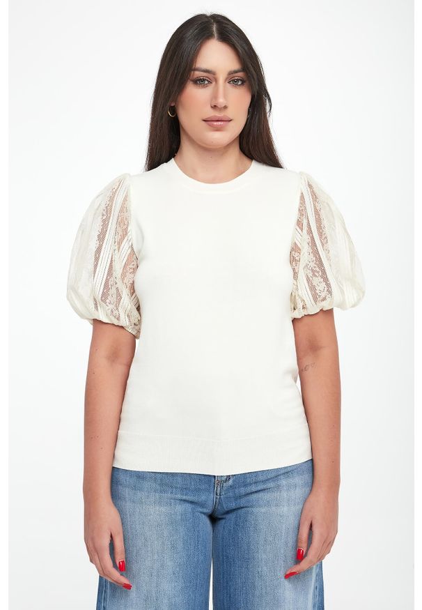 Twinset Milano - Sweter damski z rękawami z koronki TWINSET. Materiał: koronka. Wzór: koronka