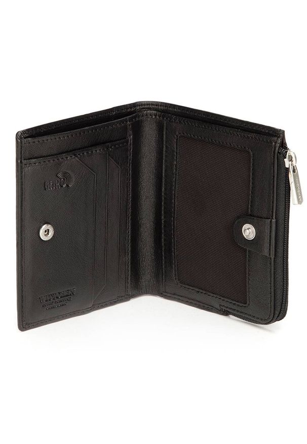 Wittchen - Portfel ze skóry z zapięciem UNISEX. Kolor: czarny. Materiał: skóra