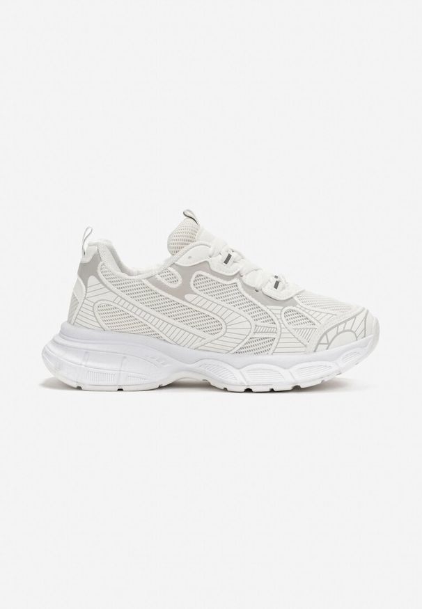 Renee - Białe Sneakersy przed Kostkę na Grubej Podeszwie z Metalicznymi Wstawkami Aliras. Wysokość cholewki: przed kostkę. Kolor: biały. Wzór: aplikacja