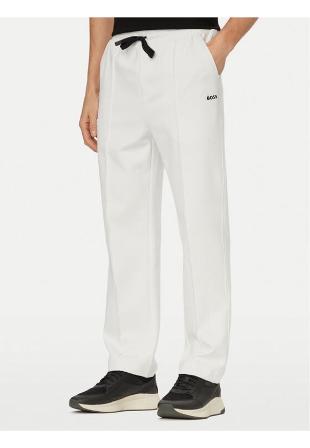 BOSS Spodnie dresowe Member Hurley 50558602 Biały Regular Fit. Kolor: biały. Materiał: bawełna