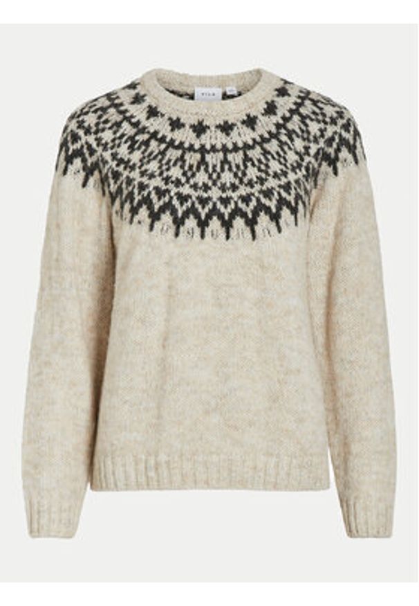 Vila Sweter Ejla 14098853 Beżowy Regular Fit. Kolor: beżowy. Materiał: syntetyk