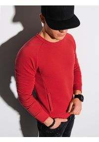 Ombre Clothing - Bluza męska bez kaptura B1156 - czerwona - XXL. Typ kołnierza: bez kaptura. Kolor: czerwony. Materiał: jeans, dresówka, dzianina, bawełna, poliester