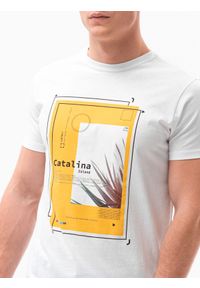 Ombre Clothing - T-shirt męski z nadrukiem S1434 V-13A - biały - XXL. Kolor: biały. Materiał: bawełna. Wzór: nadruk. Styl: klasyczny