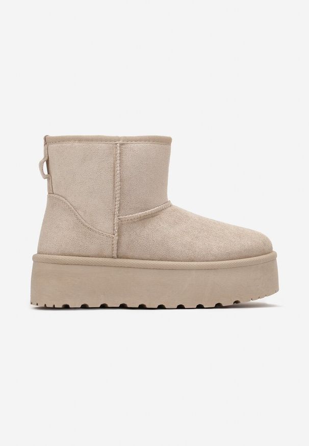 Born2be - Beżowe Śniegowce na Platformie z Przeszyciami i Futerkiem Vento. Okazja: na spacer. Kolor: beżowy. Materiał: futro. Sezon: zima. Obcas: na platformie