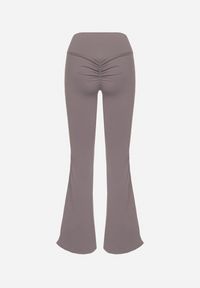 Born2be - Szare Marszczone Legginsy Dzwony z Wysokim Stanem i Lampasami Nakatia. Okazja: na co dzień. Stan: podwyższony. Kolor: szary. Styl: sportowy, elegancki, casual