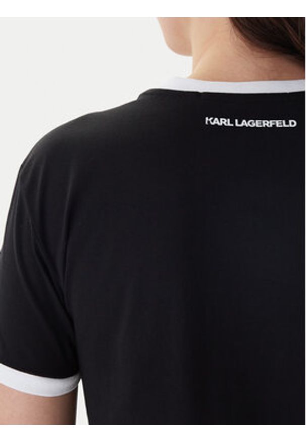 Karl Lagerfeld - KARL LAGERFELD T-Shirt B1W17040 Czarny Slim Fit. Typ kołnierza: dekolt w karo. Kolor: czarny. Materiał: bawełna
