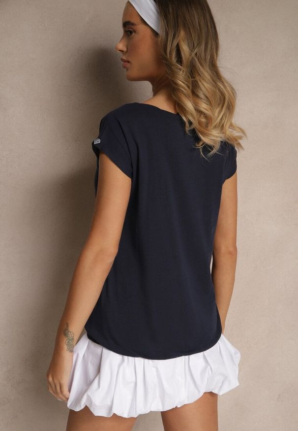 Renee - Granatowy Basicowy T-shirt z Bawełny Ralotea. Okazja: na co dzień. Kolor: niebieski. Materiał: bawełna. Styl: klasyczny, casual
