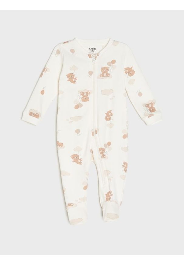 Sinsay - Bawełniany pajacyk ze wzorem - kremowy. Kolor: kremowy. Materiał: bawełna