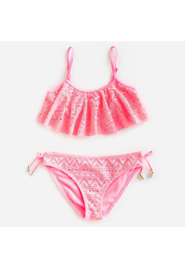 Reserved - Dwuczęściowy strój kąpielowy z koronką - Różowy. Kolor: różowy. Materiał: koronka. Wzór: koronka