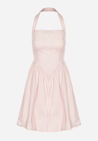 Born2be - Różowa Bawełniana Sukienka Rozkloszowana na Szyję Kolaniela. Okazja: na co dzień. Kolor: różowy. Materiał: bawełna. Sezon: wiosna. Typ sukienki: proste. Styl: casual, elegancki #4