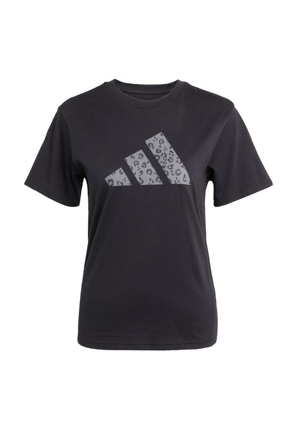 Adidas - Koszulka z grafiką zwierzęcą. Kolor: czarny. Materiał: bawełna. Wzór: motyw zwierzęcy