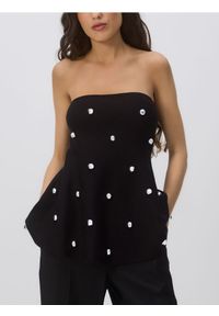 Reserved - Top z baskinką - czarny. Kolor: czarny. Materiał: wiskoza, dzianina #1