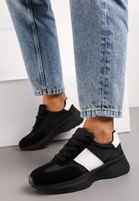 Renee - Czarne Skórzane Sneakersy z Materiałowymi Wstawkami Celana. Kolor: czarny. Materiał: materiał, skóra. Wzór: aplikacja #5