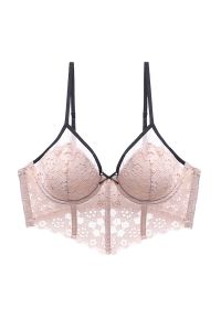 Intica - Braletka push-up z koronki elegancka biustonosz na co dzień Eliza. Kolor: różowy. Materiał: koronka. Rodzaj stanika: push-up. Wzór: koronka #1