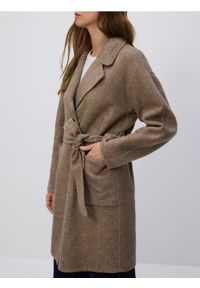 Reserved - Płaszcz handmade z paskiem - brązowy. Kolor: brązowy. Materiał: tkanina, wełna #1
