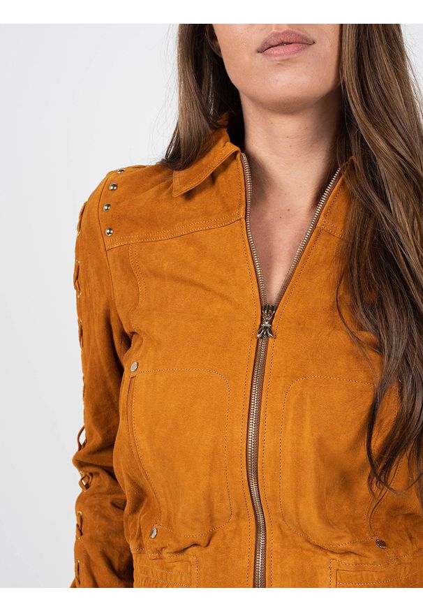 Patrizia Pepe Kurtka | 2L0873 A543 | Kobieta | Brązowy, Pomarańczowy. Okazja: na co dzień. Kolor: wielokolorowy, brązowy, pomarańczowy. Materiał: skóra. Wzór: aplikacja. Styl: casual