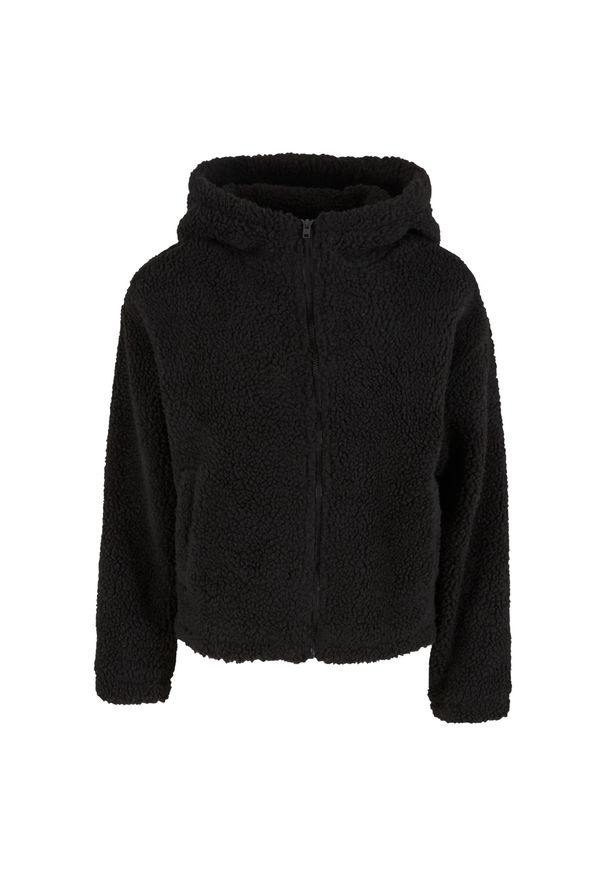 Krótkie polarowe bluzy z kapturem dla kobiet Urban Classics Sherpa. Typ kołnierza: kaptur. Kolor: czarny. Materiał: polar. Długość: krótkie