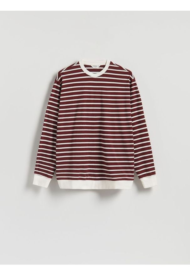 Reserved - Bawełniany longsleeve w paski - brązowy. Kolor: brązowy. Materiał: bawełna. Długość rękawa: długi rękaw. Wzór: paski
