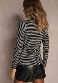 Renee - Czarna Bluzka Longsleeve Ozdobiona Paskami i Cyrkoniami Ralenea. Okazja: na co dzień. Kolor: czarny. Materiał: jeans. Długość rękawa: długi rękaw. Wzór: aplikacja. Styl: elegancki, casual