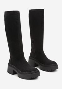 Born2be - Czarne Dopasowane Kozaki na Grubej Podeszwie ze Skarpetkową Cholewką Hanilinn. Okazja: na co dzień. Kolor: czarny. Materiał: jeans. Szerokość cholewki: normalna. Styl: casual, elegancki #3