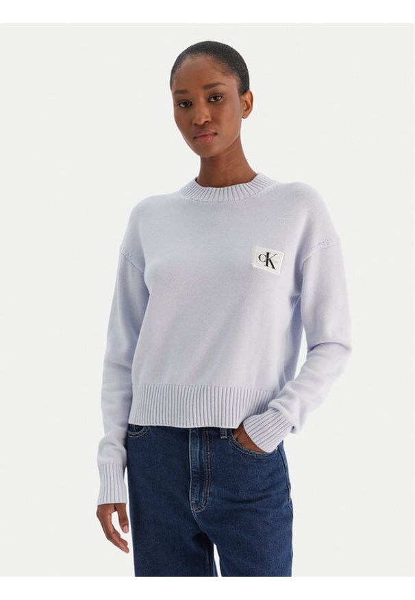 Calvin Klein Jeans Sweter Ck Embro Badge LV047D351G Błękitny Regular Fit. Kolor: niebieski. Materiał: bawełna