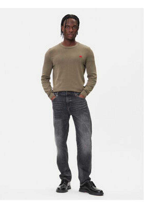 Hugo - HUGO Sweter San Cassius-C1 50475083 Beżowy Regular Fit. Kolor: beżowy. Materiał: bawełna