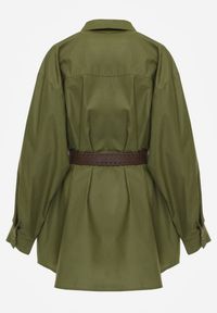 Born2be - Zielona Długa Koszula Oversize z Bawełny i Wiskozy z Paskiem z Klamrą Thessalonike. Okazja: na co dzień. Kolor: zielony. Materiał: wiskoza, bawełna. Długość: długie. Styl: casual #5