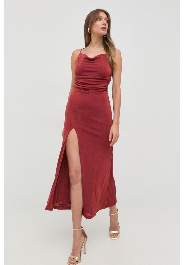 BARDOT - Bardot sukienka kolor bordowy maxi prosta. Kolor: czerwony. Materiał: dzianina. Długość rękawa: na ramiączkach. Typ sukienki: proste. Długość: maxi