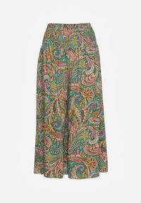 Renee - Zielone Spodnie Culottes z Bawełnianej Tkaniny Ozdobione Wzorem Paisley Gwinamas. Kolor: zielony. Materiał: bawełna, tkanina. Wzór: aplikacja, paisley. Styl: wakacyjny #8