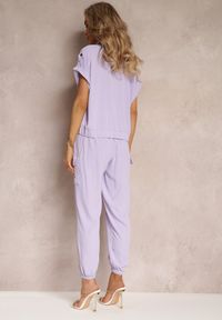 Renee - Fioletowy 2-częściowy Komplet z Bluzką i Spodniami Ezrala. Kolor: fioletowy. Wzór: aplikacja #5