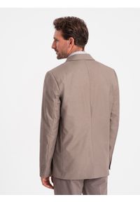 Ombre Clothing - Męska klasyczna marynarka z kieszenią na poszetkę - beżowa V3 - Rozmiar: M. Kolor: beżowy. Materiał: poliester. Styl: klasyczny #3