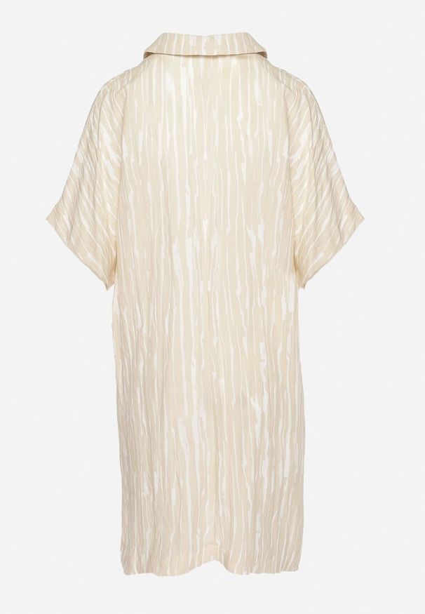 Born2be - Beżowa Sukienka z Bawełny i Lnu z Kołnierzykiem Bumstolia. Okazja: na co dzień, do pracy, na spotkanie biznesowe. Typ kołnierza: dekolt w kształcie V. Kolekcja: plus size. Kolor: beżowy. Materiał: len, bawełna. Typ sukienki: proste, dla puszystych. Styl: biznesowy, casual