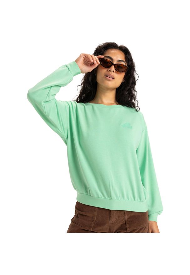Roxy - Bluza damska SURFING BY MOONLIGHT. Kolor: zielony. Materiał: materiał, polar, elastan, poliester. Wzór: haft. Sezon: zima