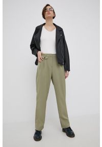 only - Only spodnie damskie kolor zielony proste high waist. Okazja: na co dzień. Stan: podwyższony. Kolor: zielony. Materiał: tkanina, poliester. Styl: casual #2