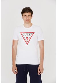 Guess - GUESS T-shirt męski biały z dużym logo. Kolor: biały
