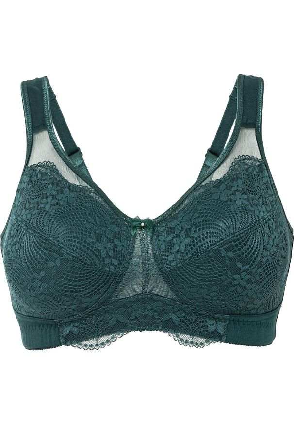 bonprix - Biustonosz odciążający bez fiszbinów z bawełny organicznej na wyściełanych ramiączkach. Kolor: zielony. Materiał: bawełna