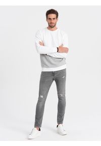 Ombre Clothing - Bluza męska OVERSIZE z kontrastowym łączeniem kolorów - biało-szara V1 OM-SSNZ-0130 - XXL. Kolor: szary. Materiał: poliester, materiał, bawełna. Wzór: aplikacja #3