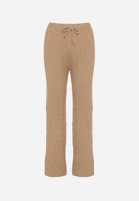 Born2be - Beżowe Prążkowane Spodnie z Wełną o Szerokim Kroju z Wysokim Stanem Reinnia. Okazja: na co dzień. Stan: podwyższony. Kolor: beżowy. Materiał: wełna, prążkowany. Styl: casual #6