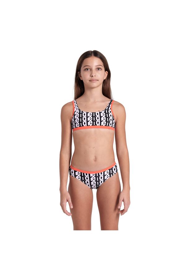 Strój kąpielowy dziewczęcy dwuczęściowy sportowy basen Arena Monogram. Kolor: pomarańczowy, biały, wielokolorowy