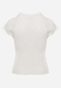 Born2be - Biała Bluzka z Ażurowej Dzianiny z Krótkimi Rękawami Tolina. Kolor: biały. Materiał: dzianina. Długość rękawa: krótki rękaw. Długość: krótkie. Wzór: ażurowy #5