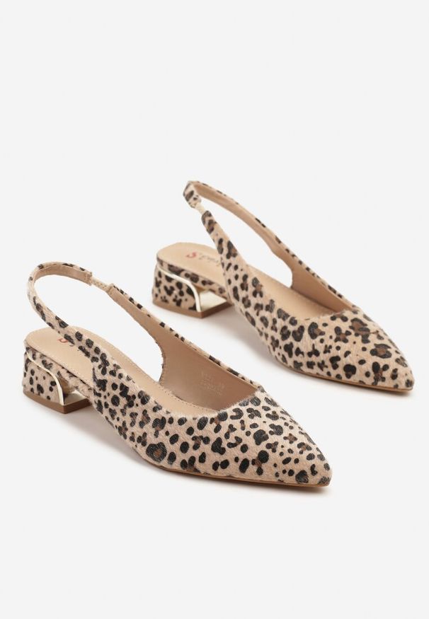 Renee - Panterkowe Sandały Typu Slingback ze Skórzaną Wkładką i Metaliczną Wstawką Wevessa. Okazja: na co dzień. Zapięcie: sprzączka. Materiał: skóra. Styl: elegancki, casual